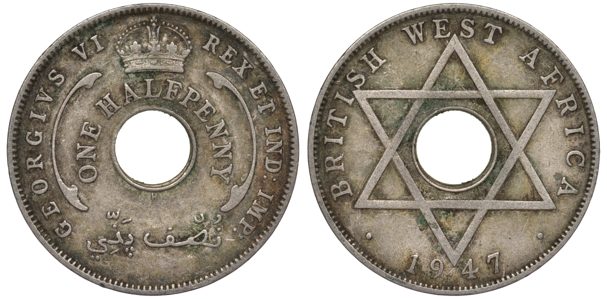 Британская Западная Африка 1/2 пенни 1947 H, Георг VI KM 18 медно-никель 25-2234