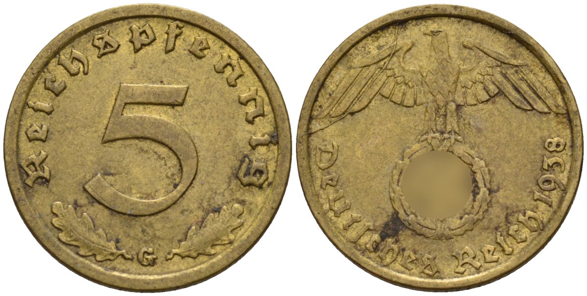Германия 5 рейхспфеннигов 1938 G KM 91, J. 363 алюминиевая бронза 4151-865