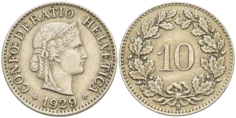Швейцария 10 раппенов 1929 B KM 27 медно-никель     216-1221