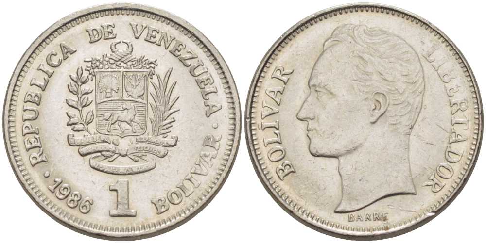Венесуэла 1 боливар 1986 Симон Боливар KM 52 никель 58-1213