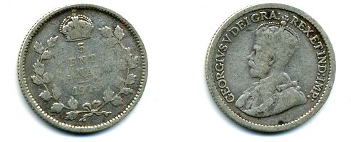 КАНАДА 5 ЦЕНТОВ 1913 ГЕОРГ V серебро 46-568