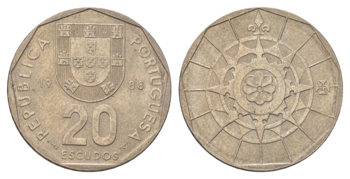 Португалия 20 эскудо 1988 KM 634 медно-никель 4626-335