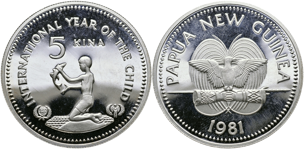 Папуа-Новая Гвинея 5 кина 1981 международный год детей KM 18 серебро PROOF 04-315-42