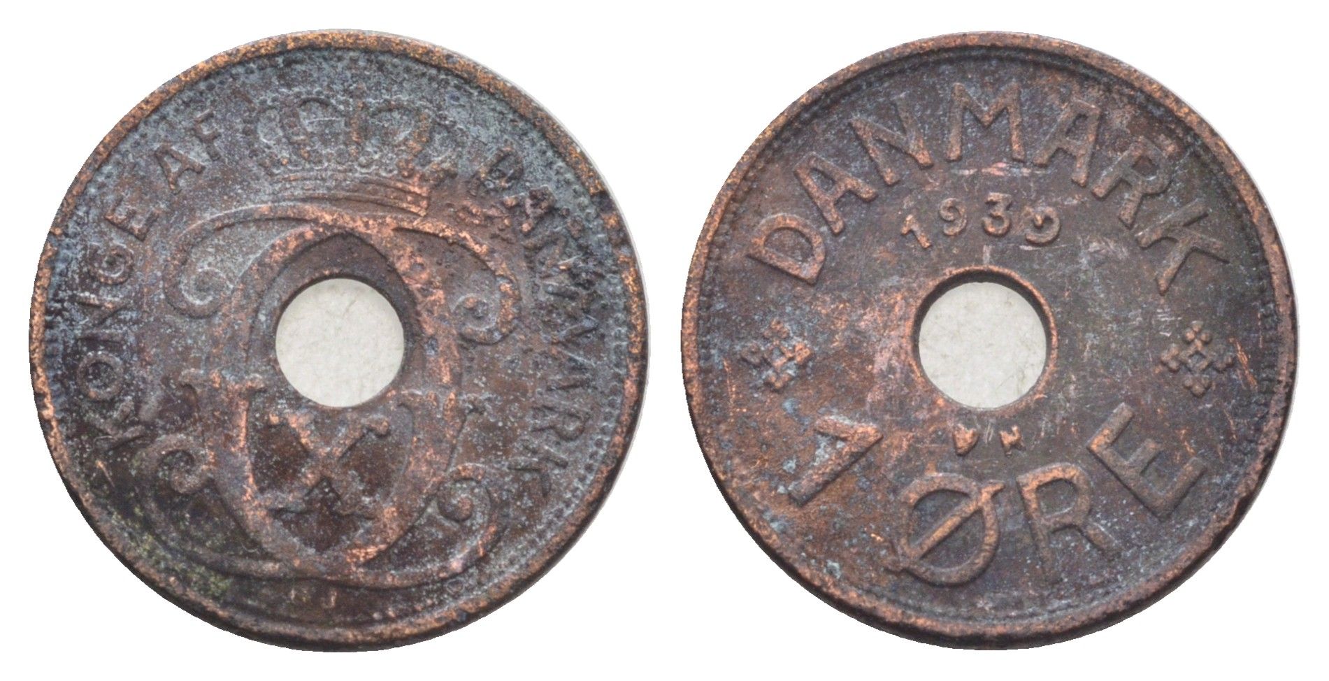 Дания 1 эре 1939 N, Кристиан X (1912-1947) KM 826 бронза 4701-624