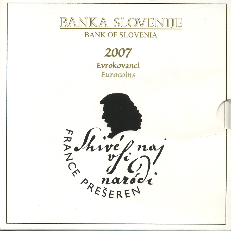 Словения набор из 8 монет 2007 Франце Прешен, официальный набор в запайке и буклете UNC 7-4-2-47