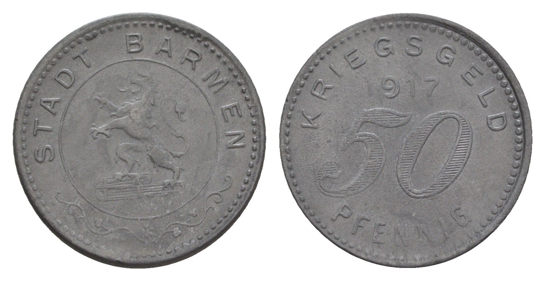 Бармен 50 пфеннигов 1917 Funck 30.2, Men05 1453.2, Men18 1851.2 цинк 4636-668