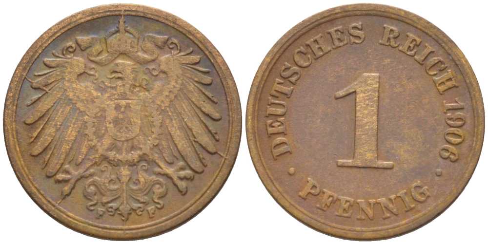 ГЕРМАНИЯ 1 ПФЕННИГ 1906 F KM 10, J. 10, Weege 2 медь 211-334