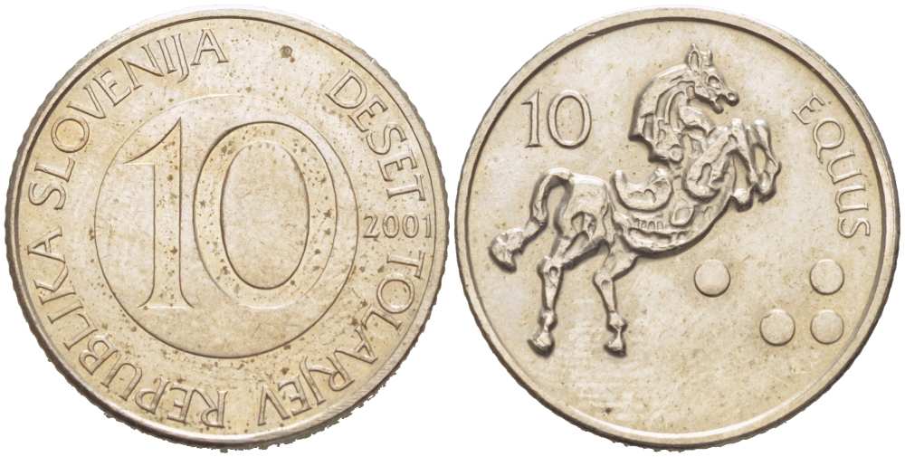 Словения 10 толаров 2001 лошадь KM 41 медно-никель 217-634