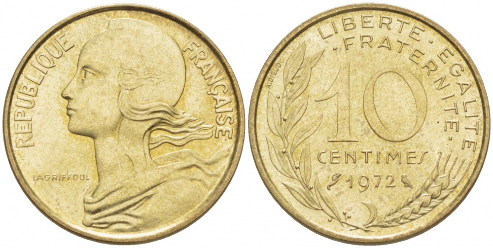 ФРАНЦИЯ 10 САНТИМОВ 1972 ТИП MARIANNE KM 929 медь алюминий никель 4516-844