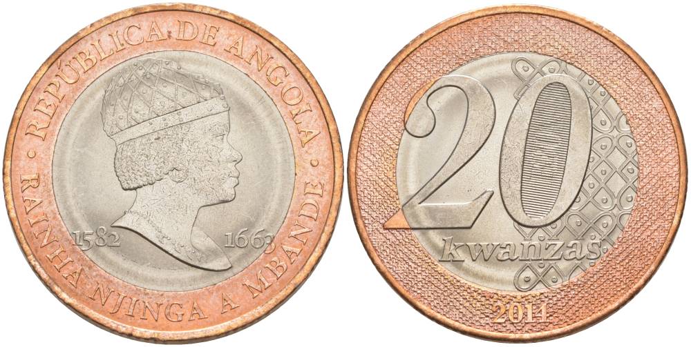 Ангола 20 кванза 2014 Королева Зинга Мбанди Нгола (1582-1663) KM 111 биметалл aUNC 69-112