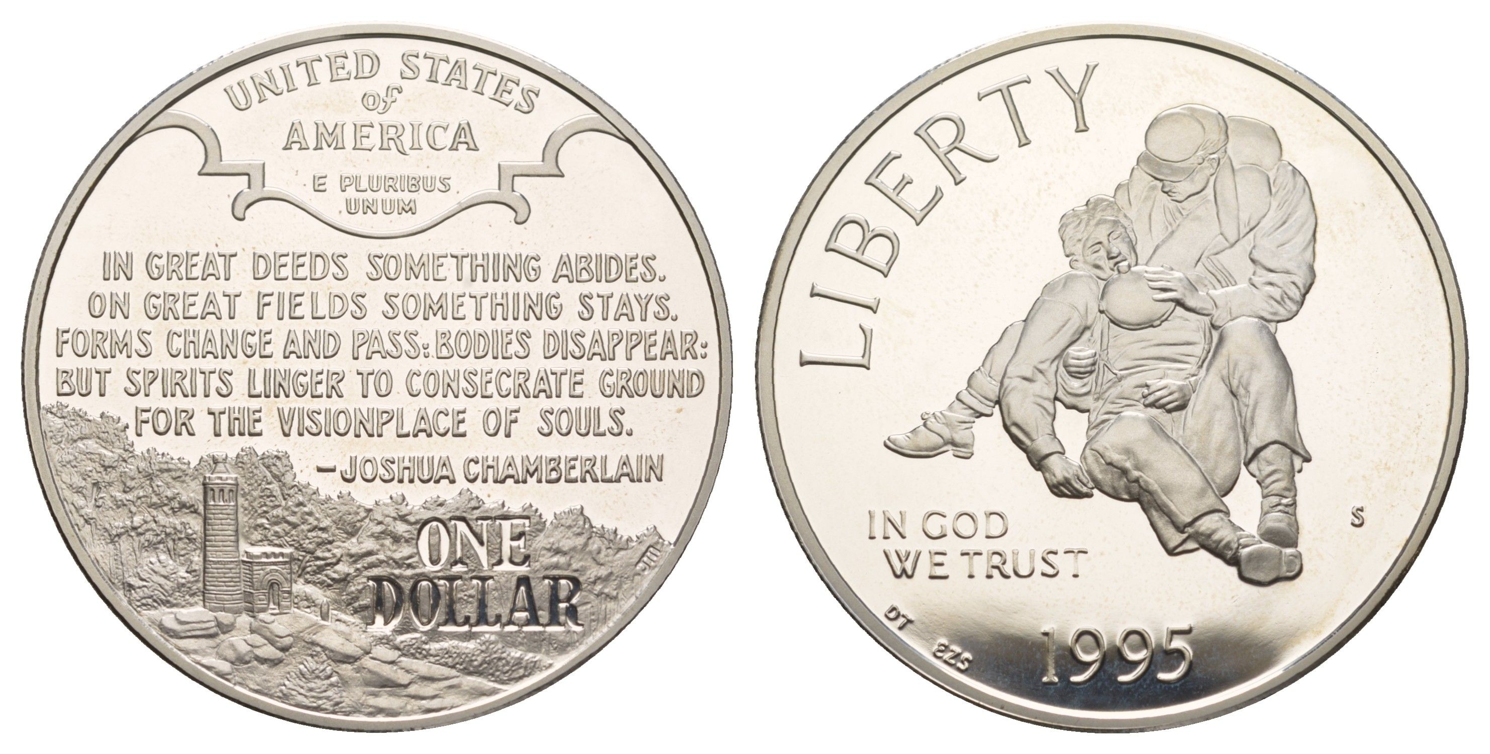 США 1 доллар 1995 S, Гражданская война KM 255 серебро PROOF 11-263-15