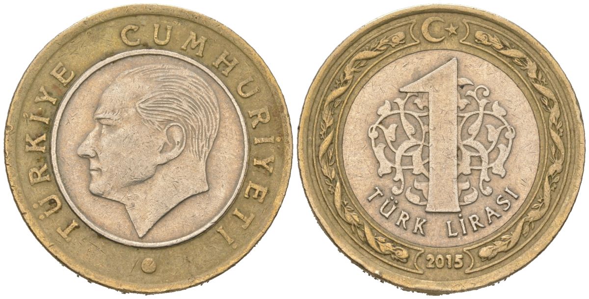 Турция 1 лира 2015 KM 1244 биметалл 4561-1215