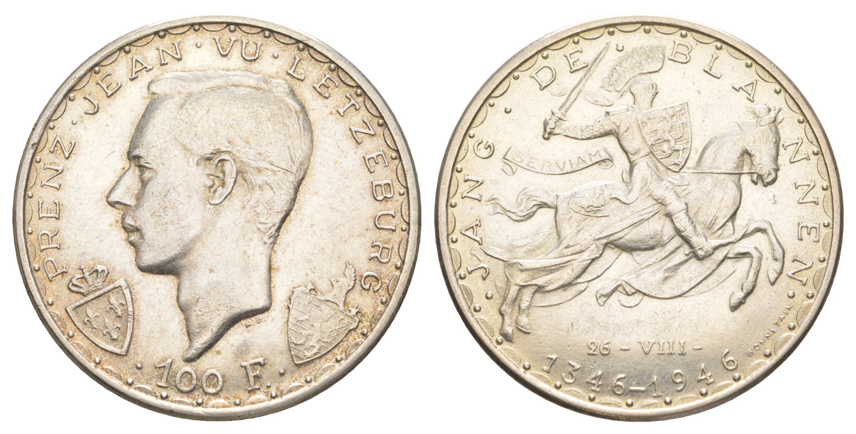 Люксембург 100 франков 1946 600 лет со дня смерти Иоганна Люксембургского, Шарлотта (1918-1964) KM 49 серебро 1516-224