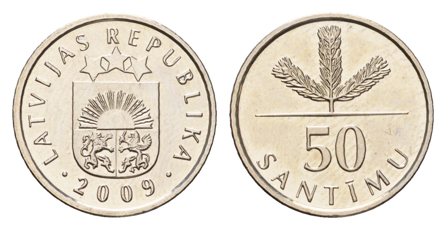 Латвия 50 сантимов 2009 KM 13 медно-никель UNC 4690-747