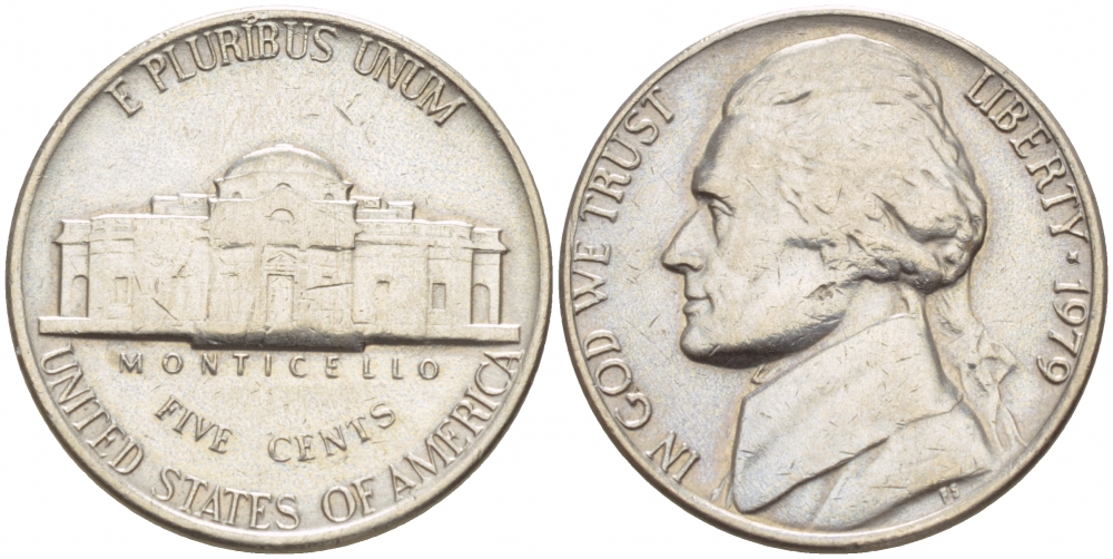 США 5 ЦЕНТОВ 1979 ДЖЕФФЕРСОН KM А192 медно-никель 4546-1151