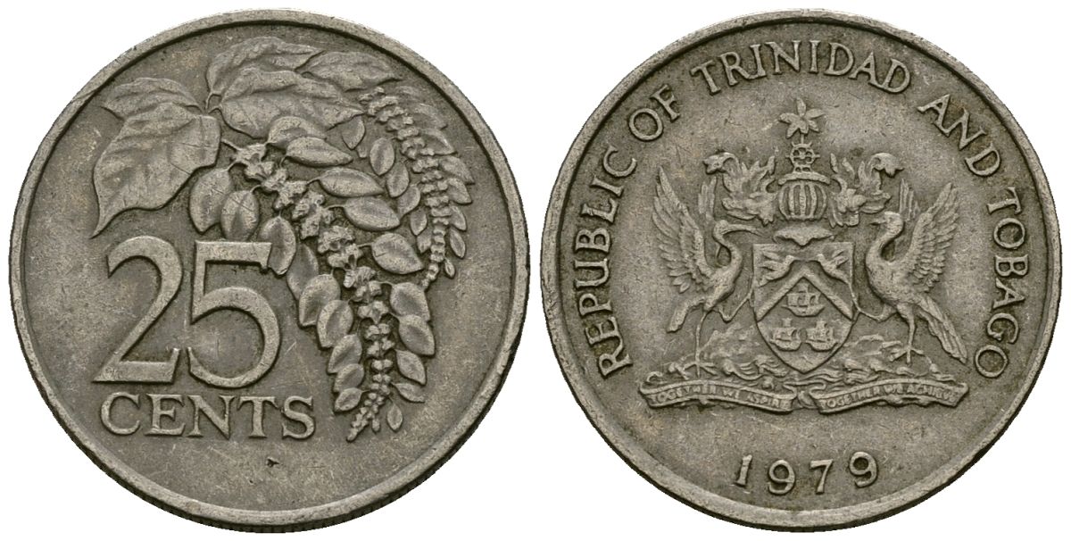Тринидад и Тобаго 25 центов 1979 цветок дикая пуансеттия KM 32 медно-никель 4176-154