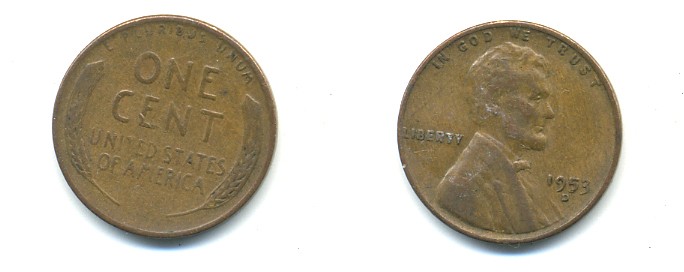 США 1 ЦЕНТ 1953 D ЛИНКОЛЬН KM A132 медь цинк 76-344