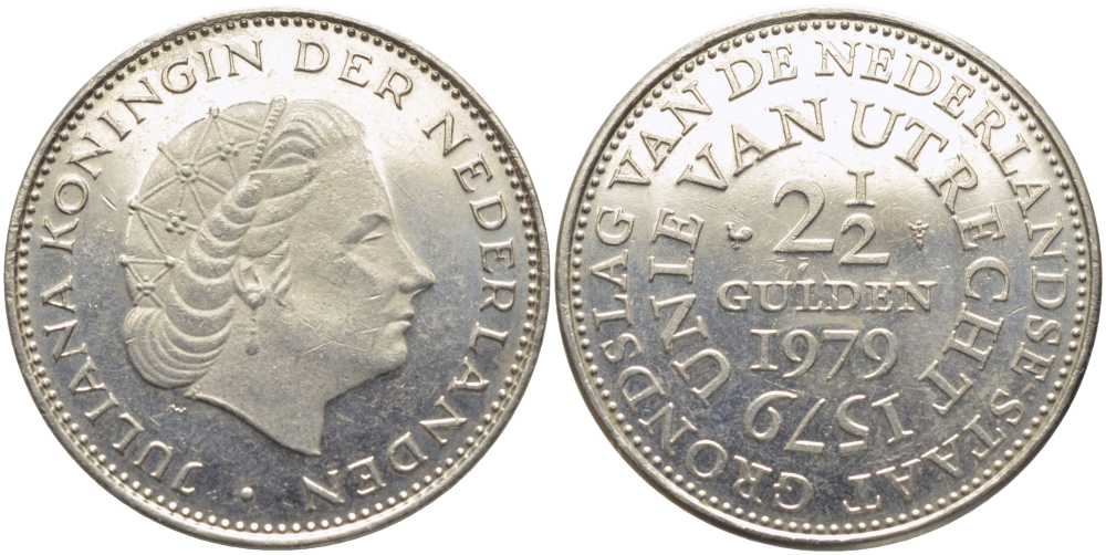 Нидерланды 2 1/2 гульдена 1979 400 лет Утрехтскому союзу, Юлиана (1949-1980) KM 197 никель 109-1132
