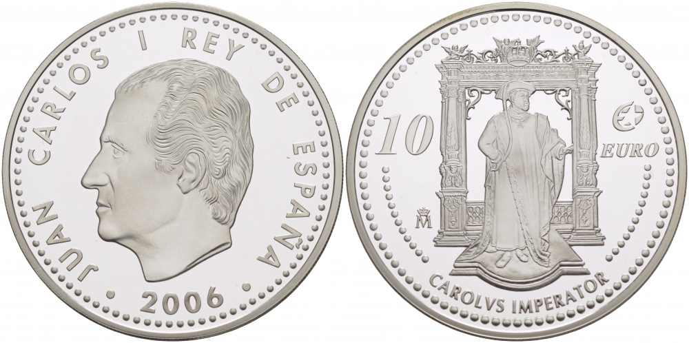 Испания 10 евро 2006 M, Выдающиеся европейцы - Карл V KM 1122 серебро PROOF 11-262-12
