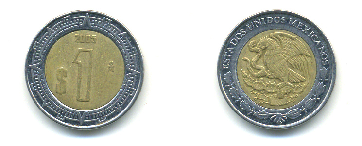 Мексика 1 песо 2005 KM 603 биметалл 3999-941