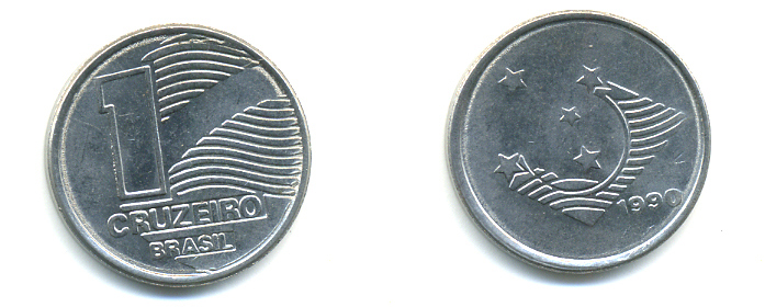 Бразилия 1 крузейро 1990 KM 617 нержавеющая сталь aUNC 93-1022