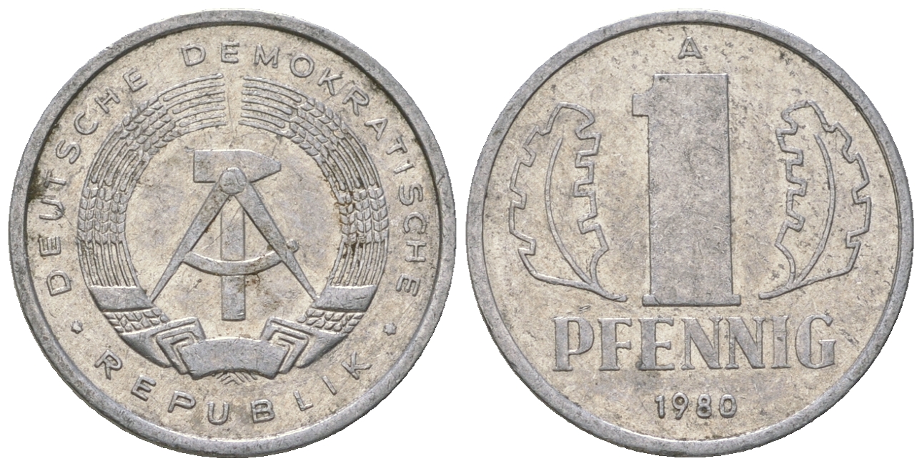 ГДР 1 пфенниг 1980 А KM 8.2 алюминий 4623-355