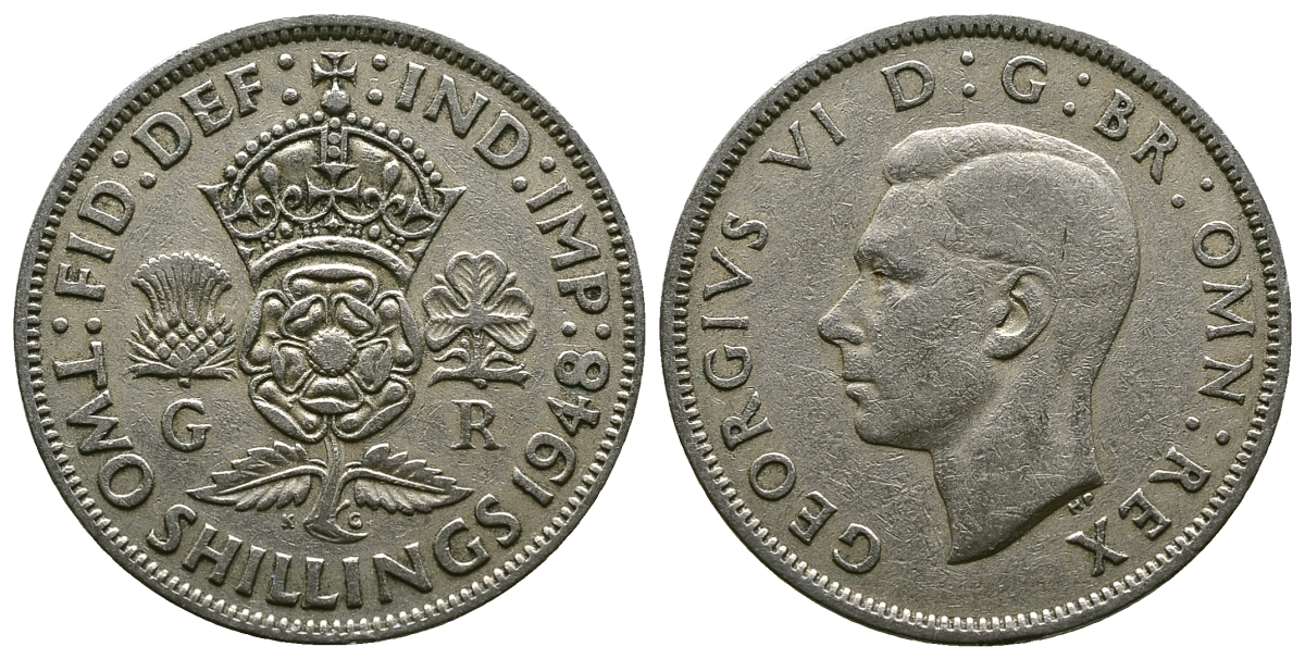 Великобритания 2 шиллинга (флорин) 1948 Георг VI (1936-1952) KM 865, Spink 4102 медно-никель 4381-1132