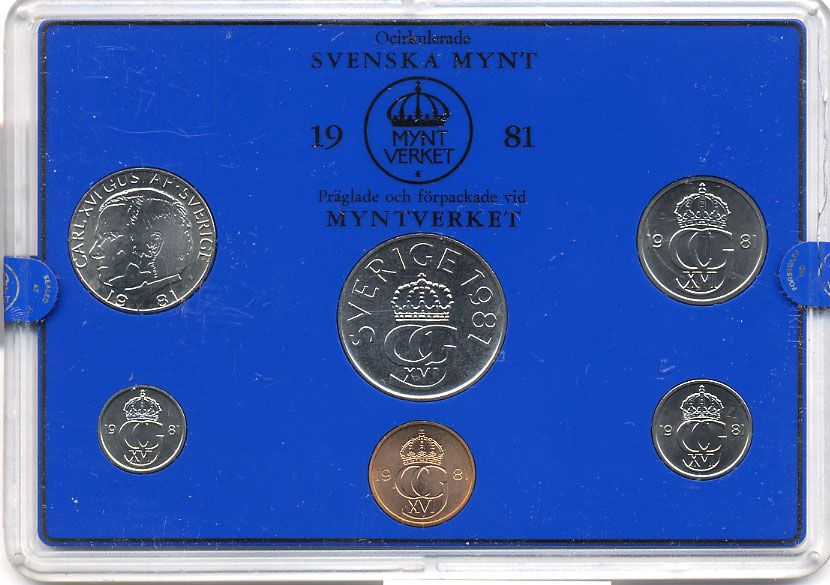 Швеция набор монетного двора из 6 монет 1981 в пластике, Карл XVI Густав (1973- ) KM MS19 UNC 4-3-7-173