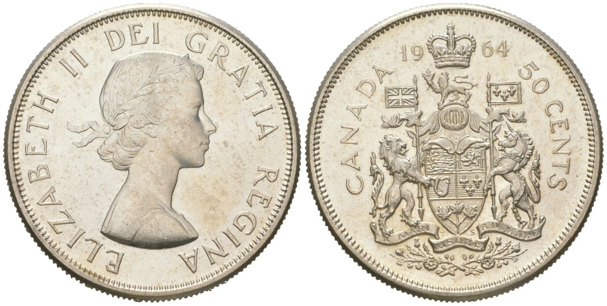Канада 50 центов 1964 Елизавета II (1952-2022) KM 56 серебро UNC 68-914