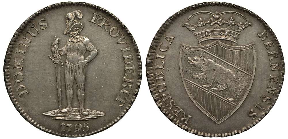 Швейцария, Берн 1 талер 1795 медведь Davenport 1759, KM 149, Divo/Tobler 507 a серебро 00-803-62