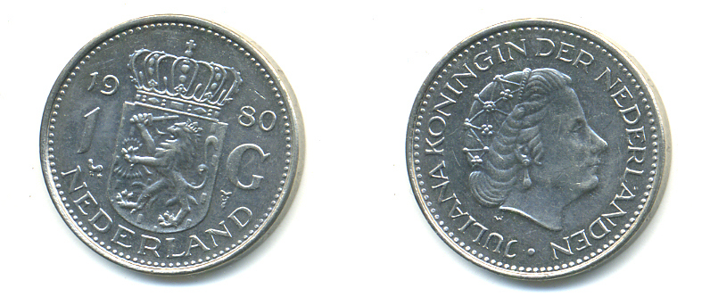 Нидерланды 1 гульден 1980 Юлиана (1948-1980) KM 184а никель 83-824