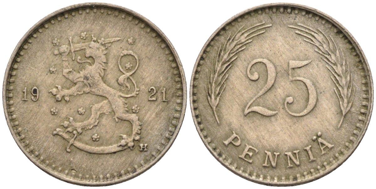 Финляндия 25 пенни 1921 Н KM 25 медно-никель 96-546