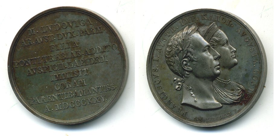 Австрия медаль 1825 на царствование, диаметр 41,81 мм, вес 34,56 г бронза UNC 00-809-37