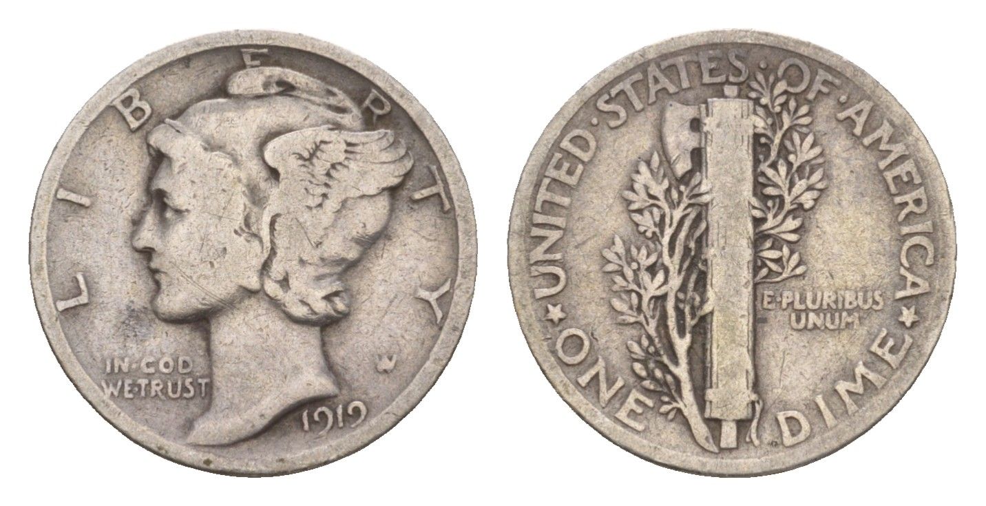 США 10 центов (дайм) 1919 KM 140 серебро 4655-517