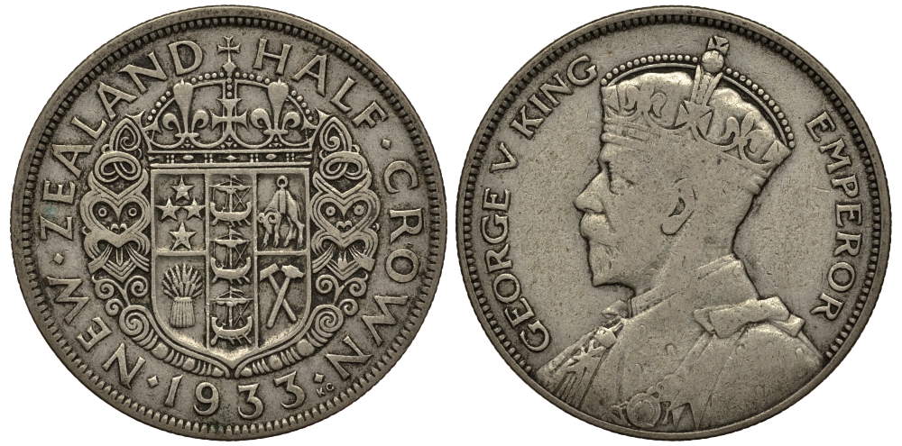 Новая Зеландия 1/2 кроны 1933 Георг V (1910-1936) KM 5 серебро 272-634