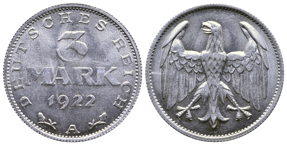 ГЕРМАНИЯ 3 МАРКИ 1922 А KM 28, J. 302 алюминий 4380-715