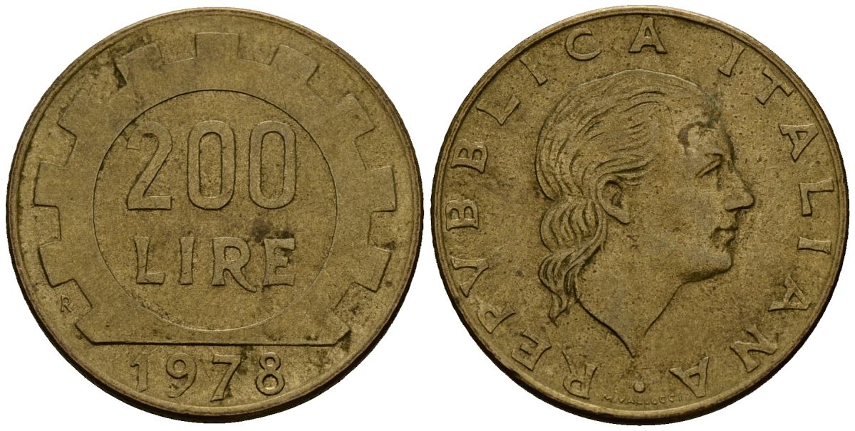 Италия 200 лир 1978 KM 105 алюминиевая бронза 4176-256