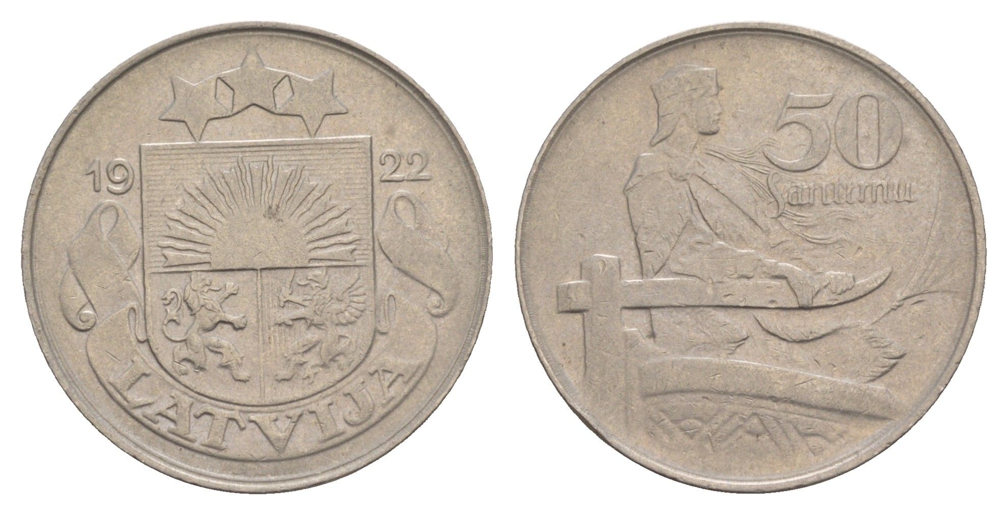 Латвия 50 сантимов 1922 год-тип KM 6 никель 4657-814