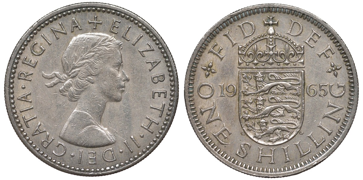 Великобритания 1 шиллинг 1965 Елизавета II (1952-2022), Английский герб KM 904, Spink 4147 медно-никель 4122-1046