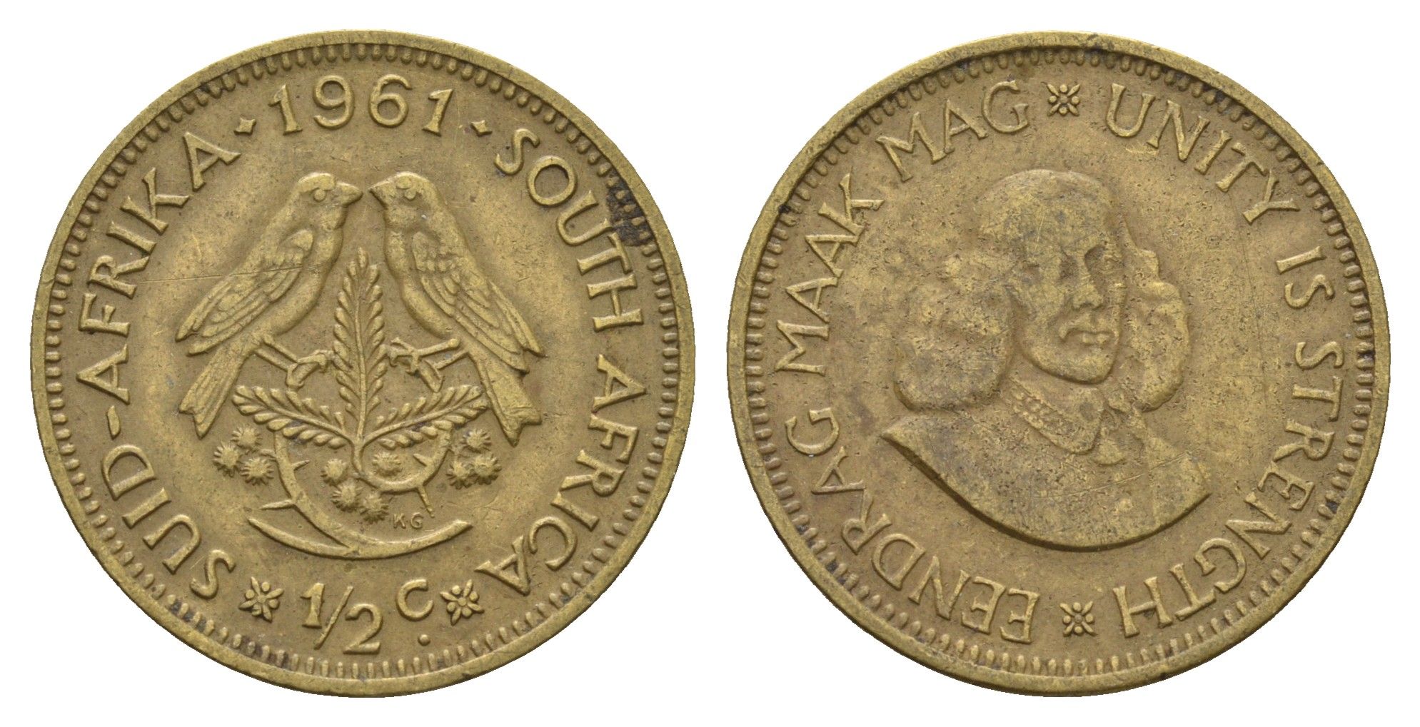 ЮАР 1/2 цента 1961 Ян ван Рибек KM 56 латунь 4114-441