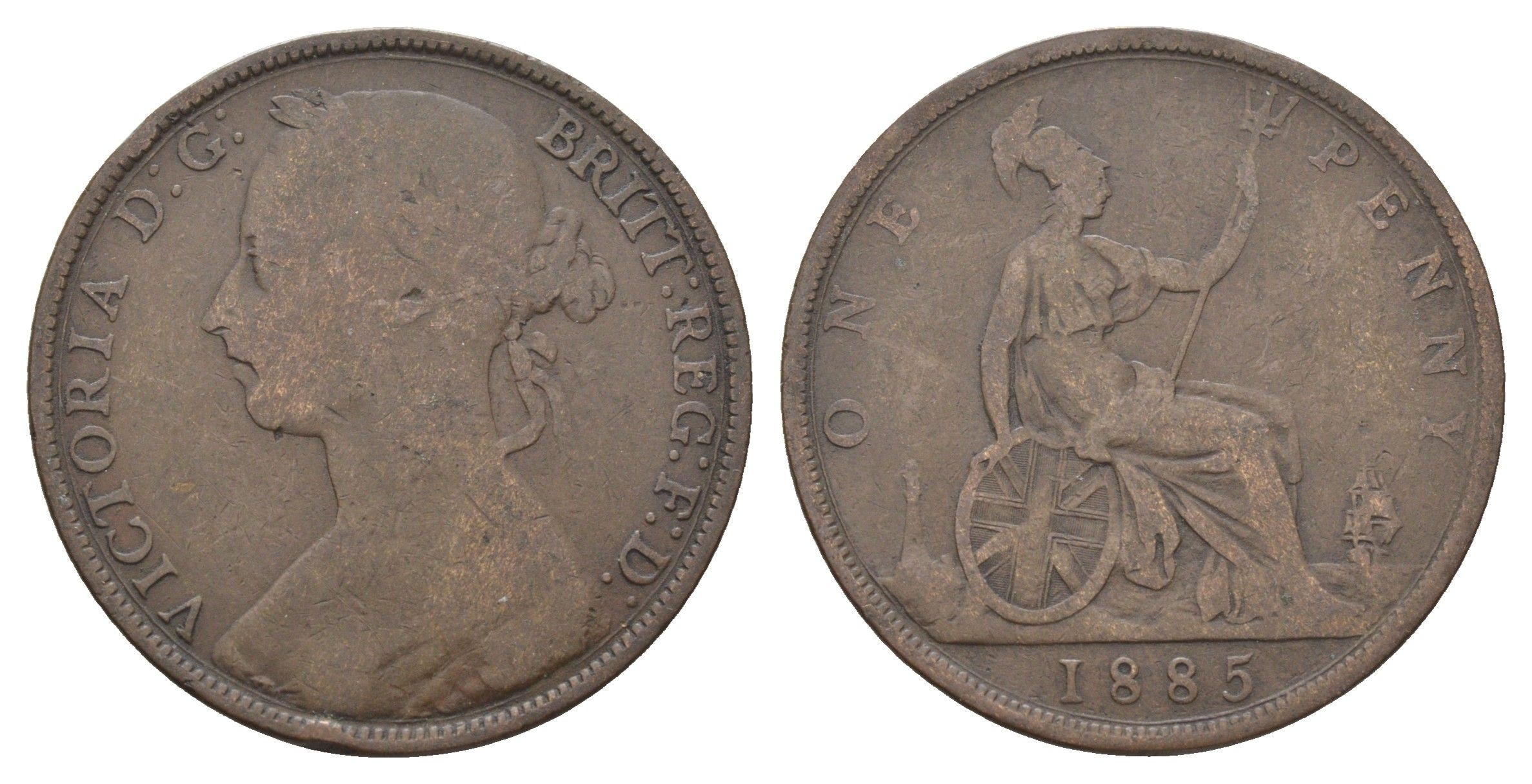 Великобритания 1 пенни 1885 Виктория (1837-1901) KM 755, Spink 3954 бронза 4661-345