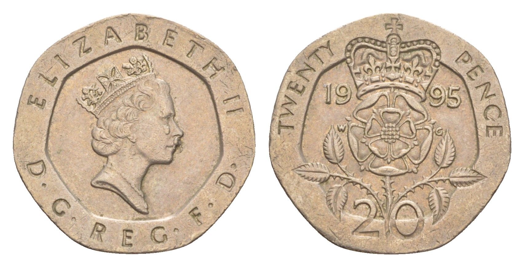 Великобритания 20 пенсов 1995 Елизавета II (1952-2022) KM 939, Spink 4361 (G2) медно-никель 4639-866