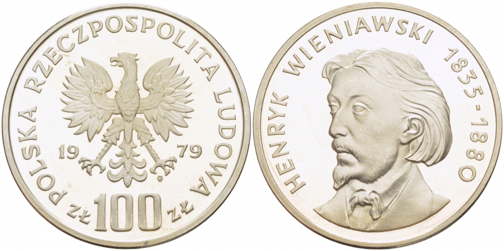 Польша 100 злотых 1979 MW, Генрик Венявский (1835-1880) KM 98, Parchimowicz 284 серебро PROOF 1082-1-34