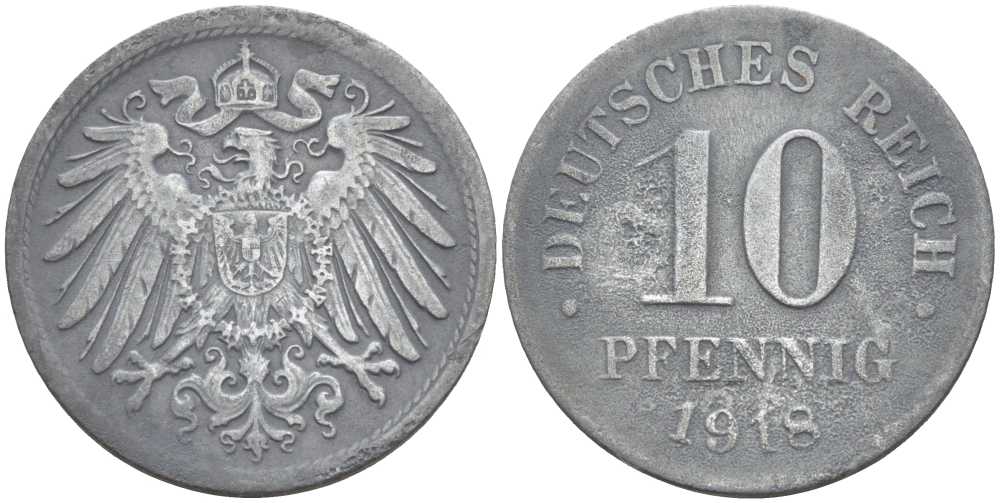 ГЕРМАНИЯ 10 ПФЕННИГОВ 1918 KM 26, J. 299 цинк 4401-132