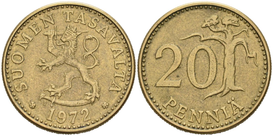 Финляндия 20 пенни 1972 S KM 47 алюминиевая бронза 4571-433