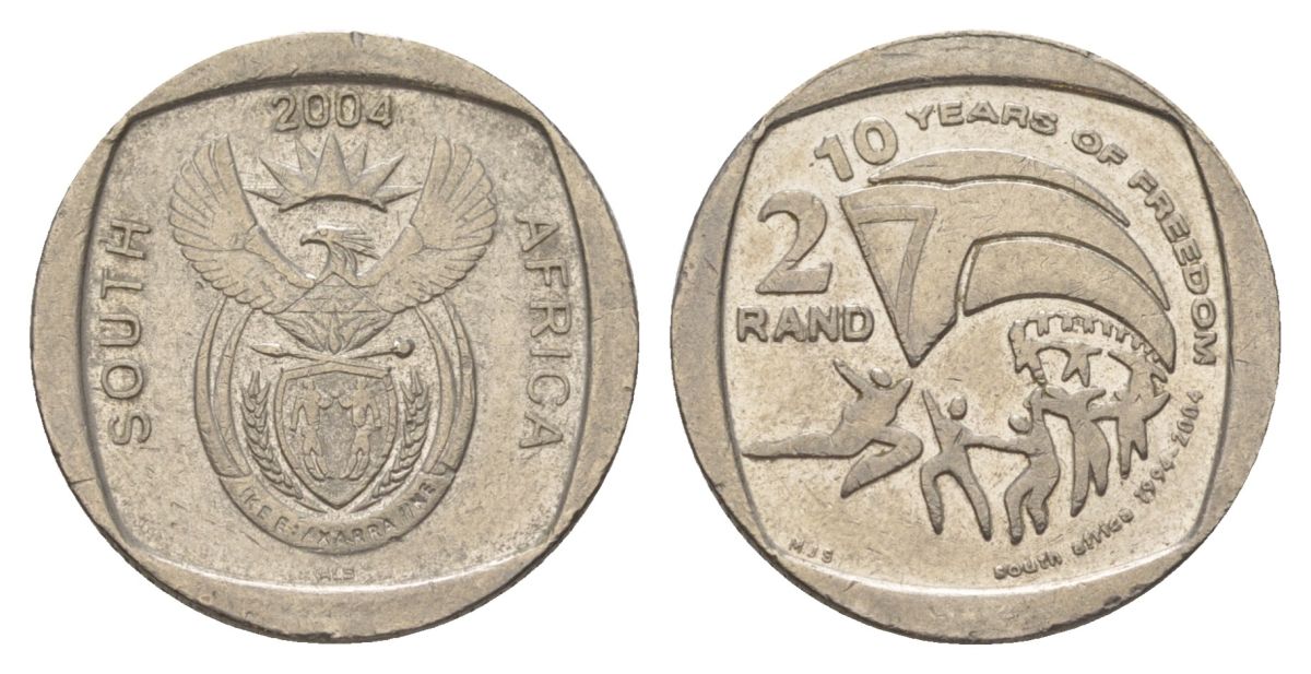 ЮАР 2 ранда 2004 10 лет первым всеобщим выборам KM 334 медь плакированная никелем 4628-121