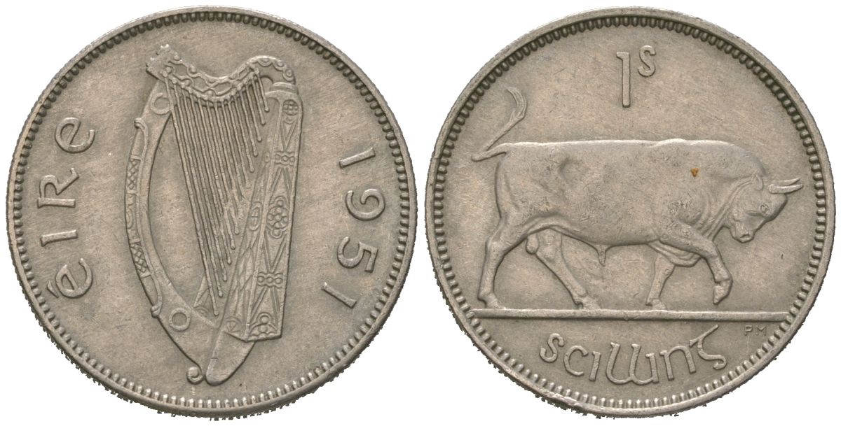 Ирландия 1 шиллинг 1951 бык KM 14a медно-никель 4619-712