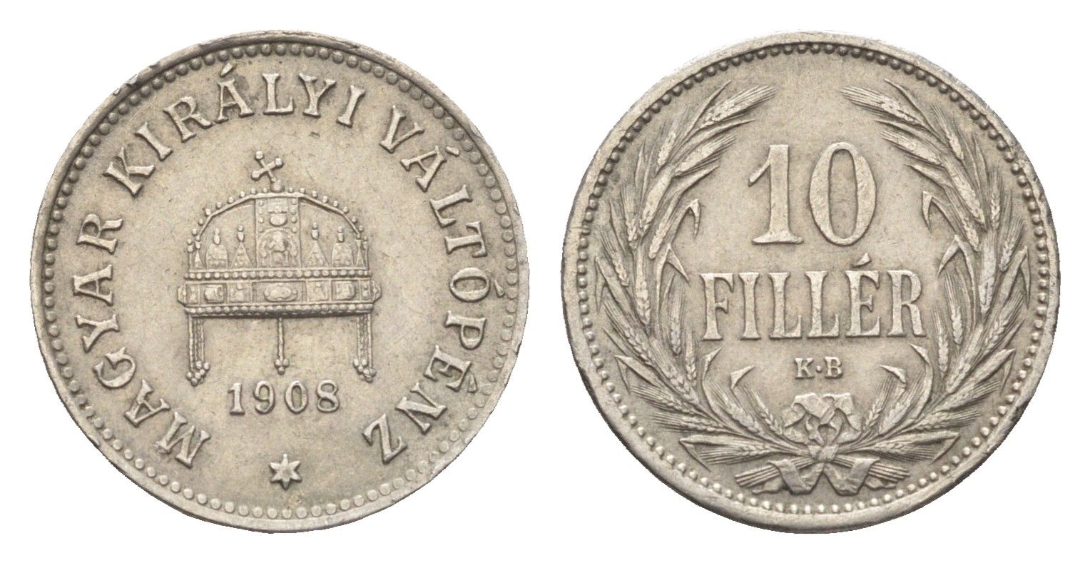 Венгрия 10 филлеров 1908 KB, Франц Иосиф I (1848-1916) KM 482 никель 4665-722