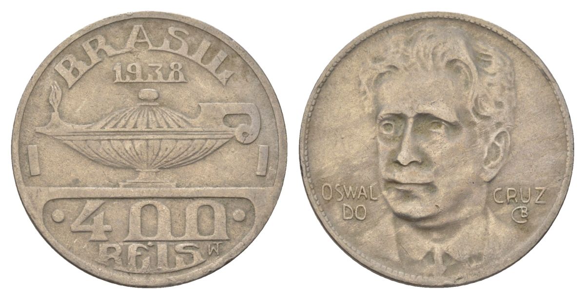 Бразилия 400 реалов 1938 Освалду Крус KM 539 медно-никель 4626-112