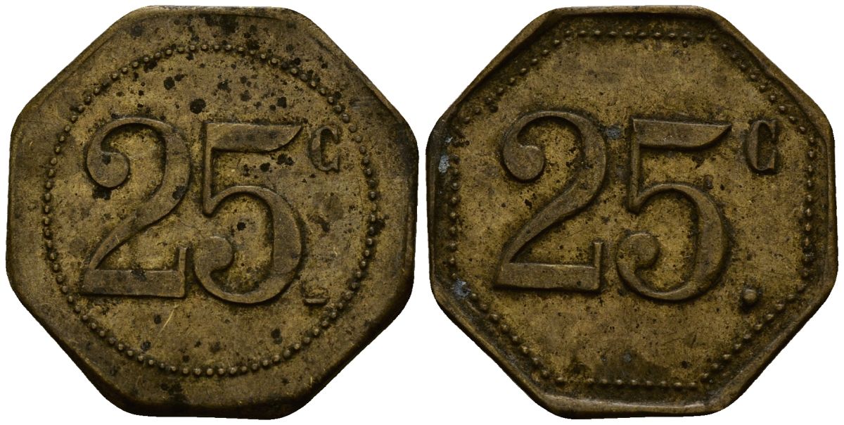 Франция 25 сантимов ND ресторанный жетон латунь 4166-351